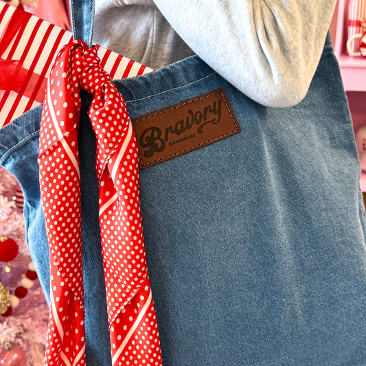 Rosie Tote with Leather Patch & Polka Dot Scarf